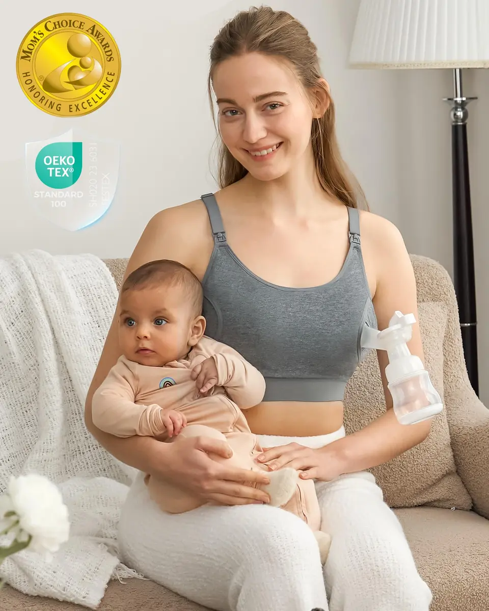Momcozy Pumping Bra Hands Free, Pumping & Nursing in One, Black/Grey, Small | Secure Fit & All-Day Comfort - view 5