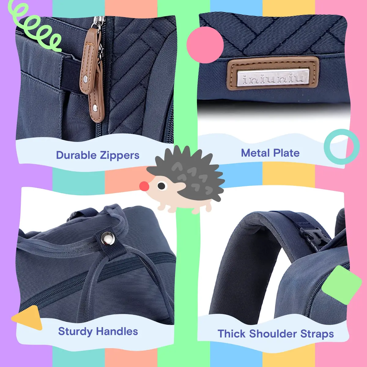 iniuniu Baby Diaper Bag Backpack, 4 in 1 kit Waterproof Large Capacity for Moms Dads, Navy Blue | Unisex Travel Backpack with Washable Changing Pad - view 5