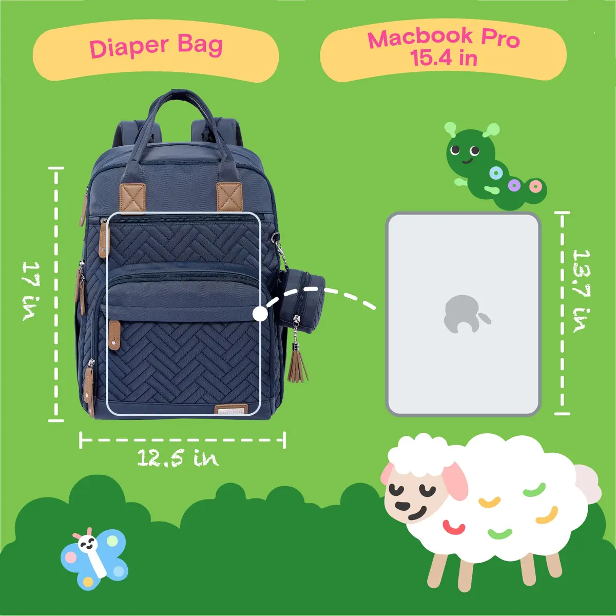 iniuniu Baby Diaper Bag Backpack, 4 in 1 kit Waterproof Large Capacity for Moms Dads, Navy Blue | Unisex Travel Backpack with Washable Changing Pad - view 6