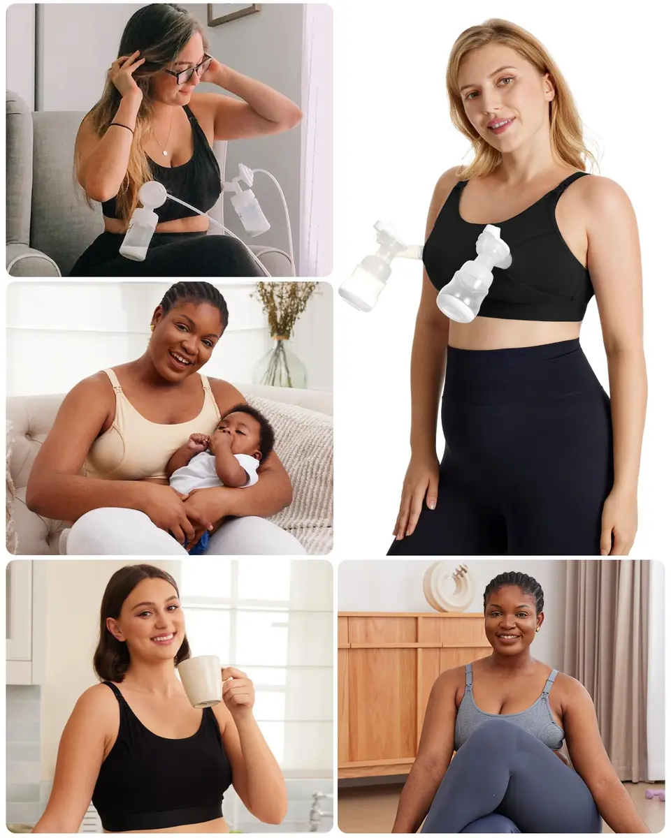 Momcozy Pumping Bra Hands Free, Pumping & Nursing Bra in One, Black/Grey-2pk, Medium | Secure Fit & All-Day Comfort - view 6