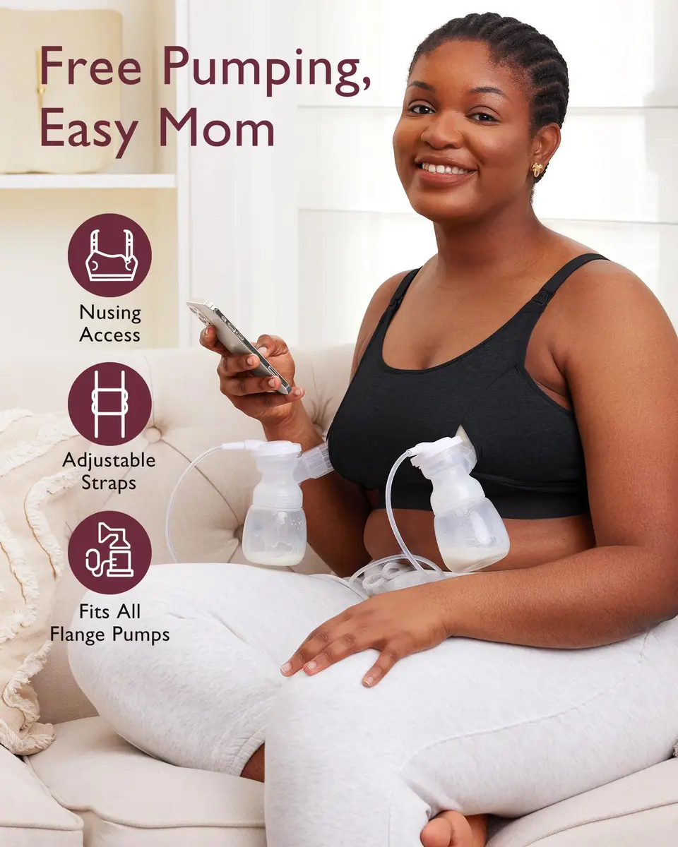 Momcozy Pumping Bra Hands Free, Pumping & Nursing Bra in One, Black/Grey-2pk, Medium | Secure Fit & All-Day Comfort - view 2