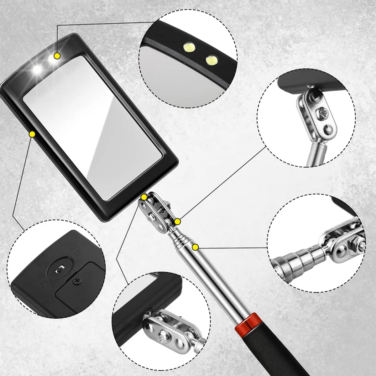 Blulu Precision Measuring Inspection Mirror 3-Piece Set | Telescoping, Lighted, Oval Style for Small Parts & Vehicle Checks - view 4