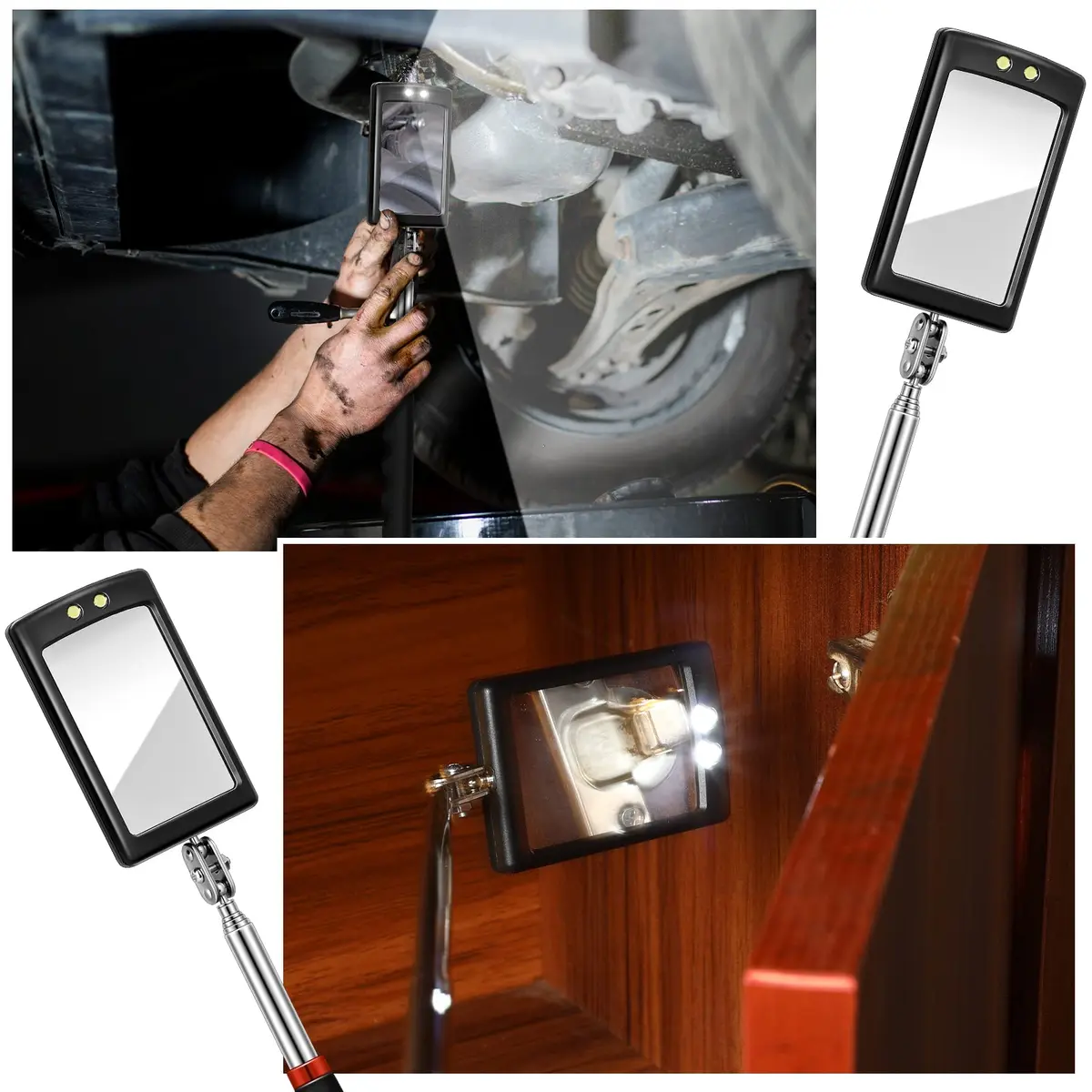 Blulu Precision Measuring Inspection Mirror 3-Piece Set | Telescoping, Lighted, Oval Style for Small Parts & Vehicle Checks - view 5