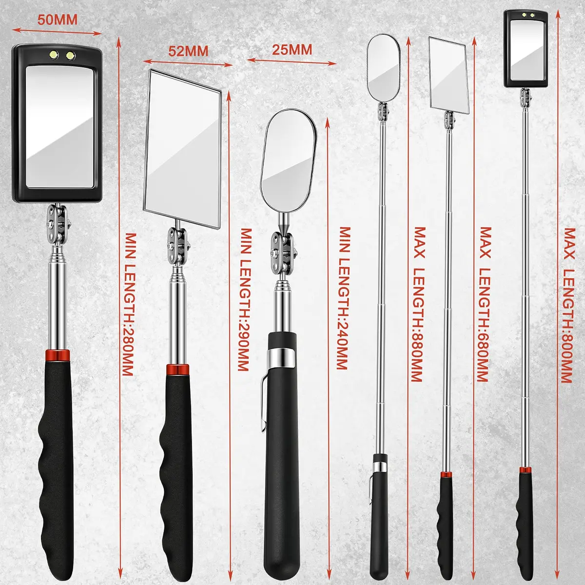 Blulu Precision Measuring Inspection Mirror 3-Piece Set | Telescoping, Lighted, Oval Style for Small Parts & Vehicle Checks - view 2