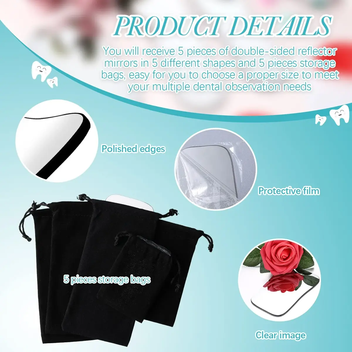 Frienda Dental Photography Mirrors Intraoral Buccal Occlusal Reflector Set | 5 Pcs Glass Mirrors for Teeth Photos - view 3