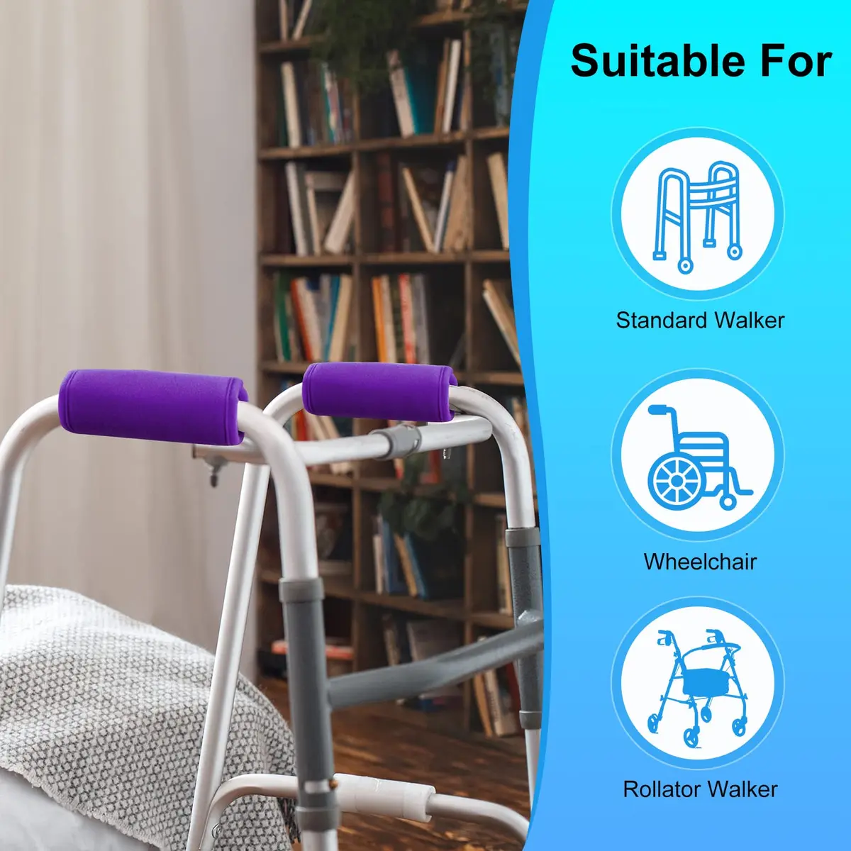 supregear Walker Grips (2 Pack) | Soft Padded Non-slip Handle Covers for Walkers, Rollators, Crutches, Wheelchairs, Purple - view 6