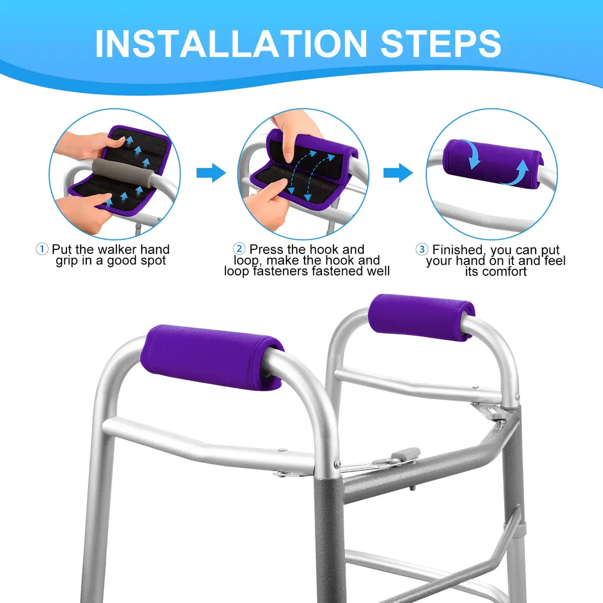 supregear Walker Grips (2 Pack) | Soft Padded Non-slip Handle Covers for Walkers, Rollators, Crutches, Wheelchairs, Purple - view 2