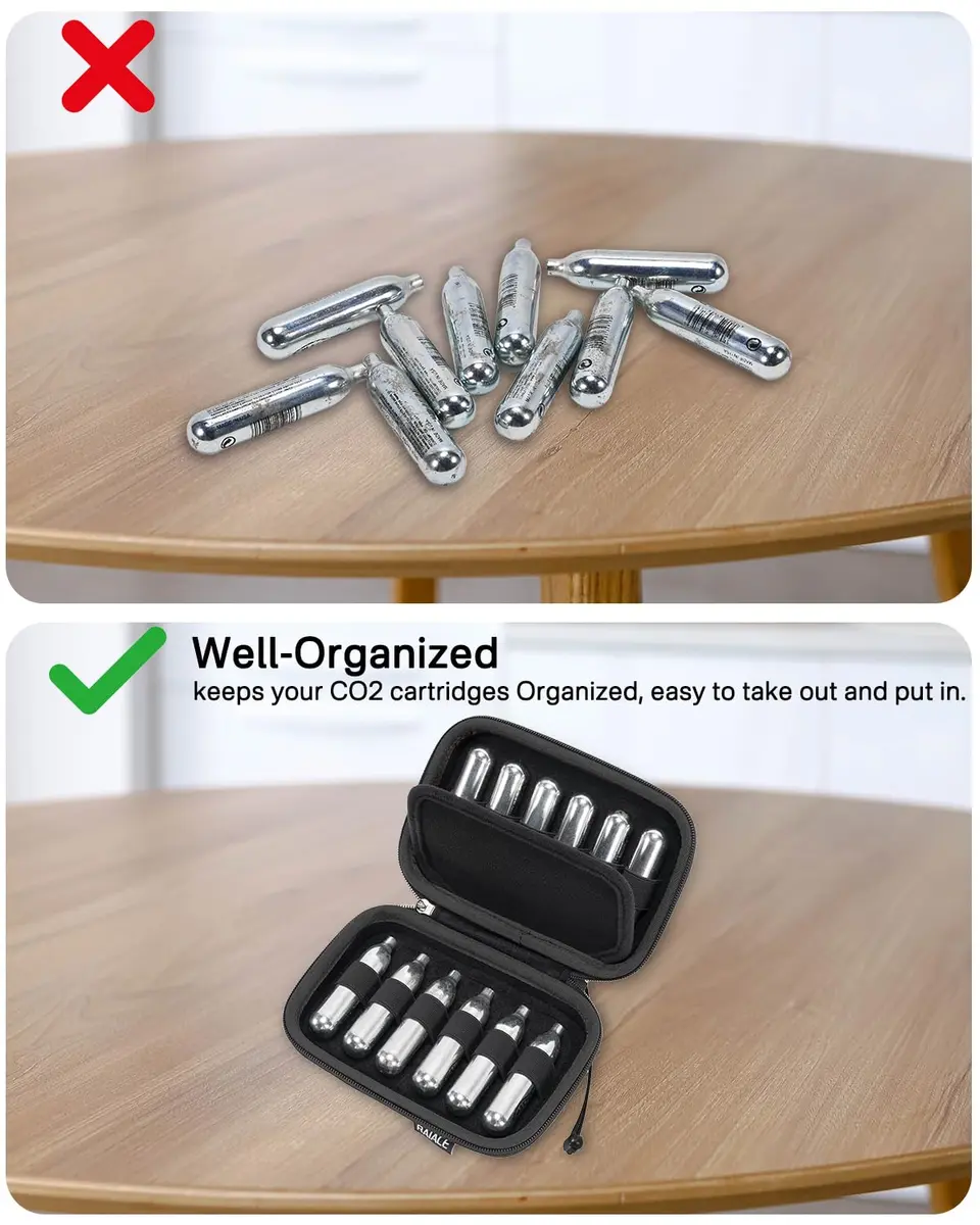 RAIACE CO2 Cartridges Storage Case Black | Holds 12pcs CO2 Cartridges, Protective Travel Bag - view 6