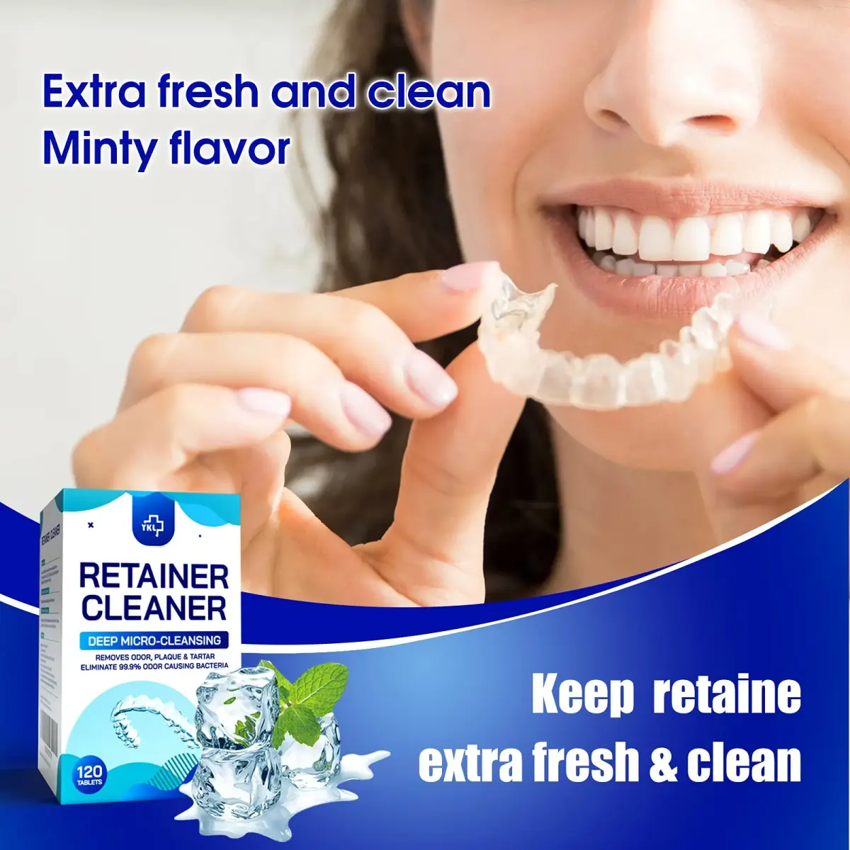 YKL Retainer & Denture Cleaner Tablets 120 Count (4 Months Supply) | Mint Fresh Odor Removal - view 6