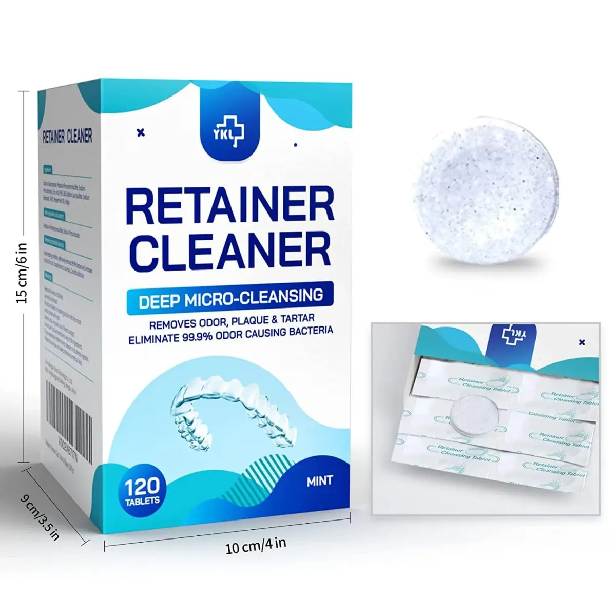 YKL Retainer & Denture Cleaner Tablets 120 Count (4 Months Supply) | Mint Fresh Odor Removal - view 2