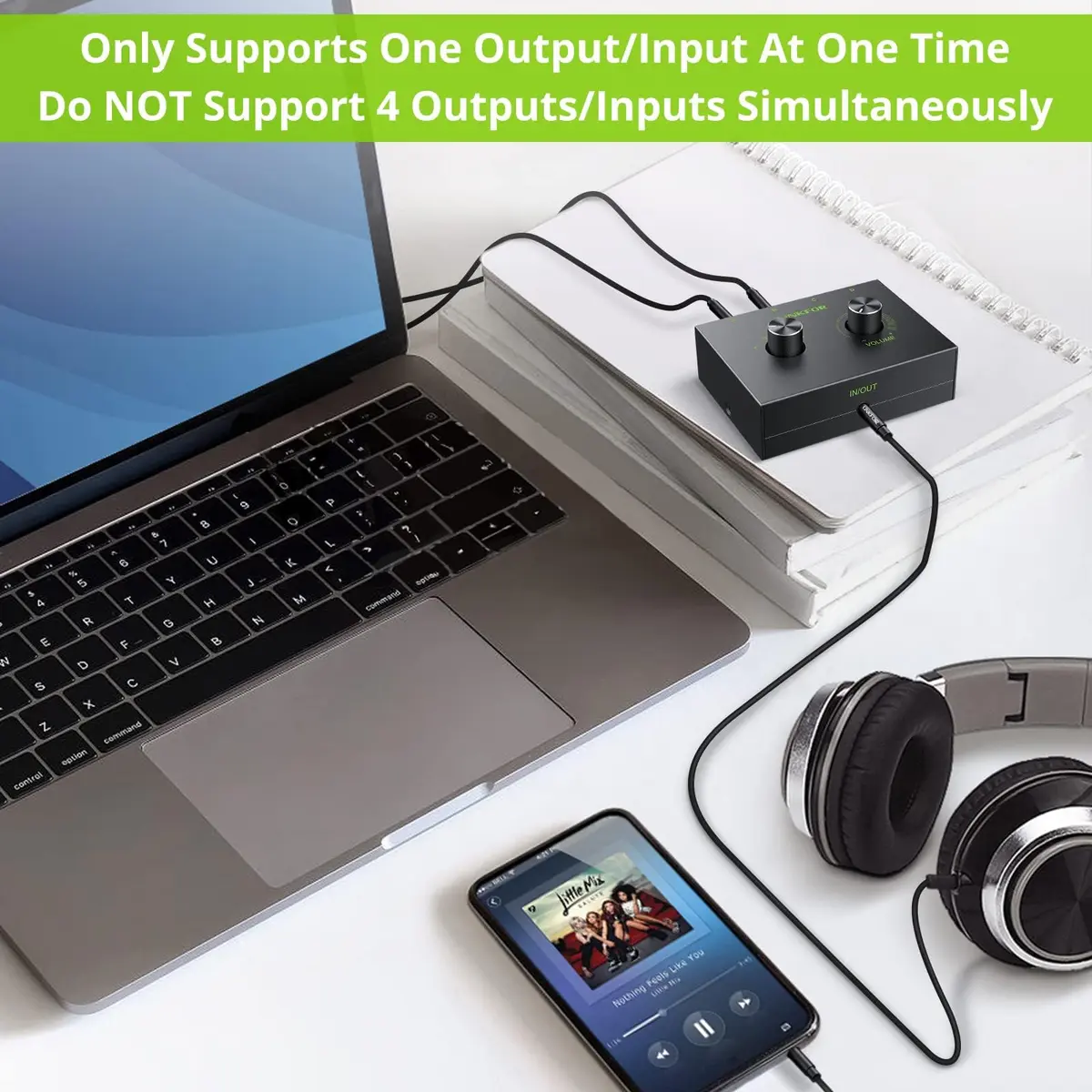 LiNKFOR 4-Port Bidirectional 3.5mm Audio Switch with Volume Control | Compact, Easy Install, Supports 2V Max Signal (70-120c) - view 6