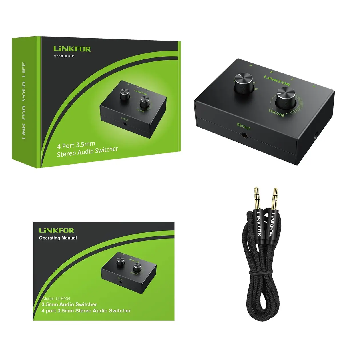 LiNKFOR 4-Port Bidirectional 3.5mm Audio Switch with Volume Control | Compact, Easy Install, Supports 2V Max Signal (70-120c) - view 8