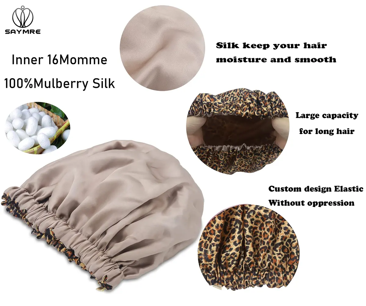 SAYMRE 100% Mulberry Silk Lined Bonnet Adjustable Satin Sleep Cap 19 Momme Silk Bonnet for Women Curly,Long Hair Care | Breathable, Soft & Hair-Friendly - view 6