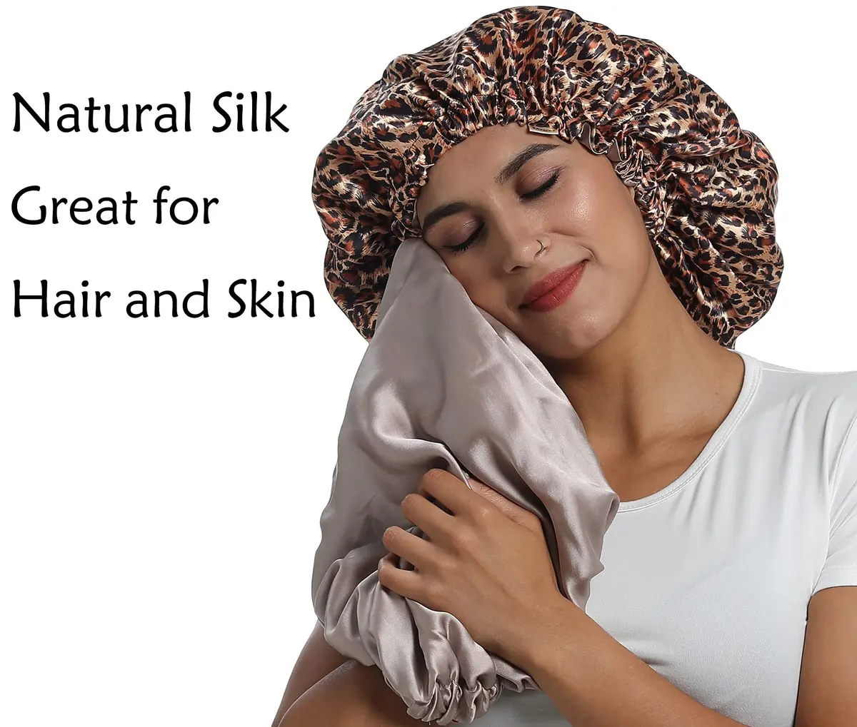 SAYMRE 100% Mulberry Silk Lined Bonnet Adjustable Satin Sleep Cap 19 Momme Silk Bonnet for Women Curly,Long Hair Care | Breathable, Soft & Hair-Friendly - view 3