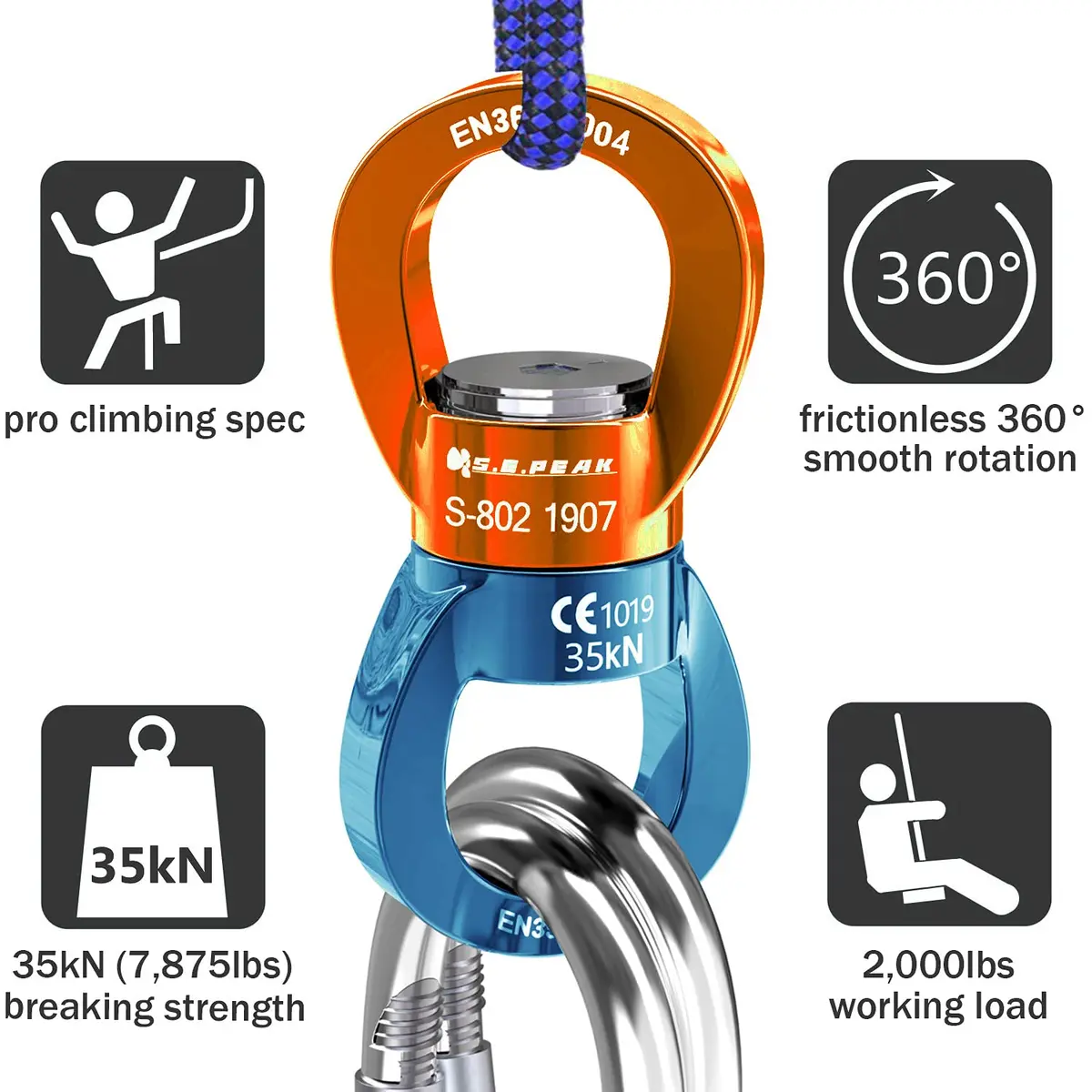 PROND 35kN Swing Swivel Rotational Device with Carabiner, 73g (2.58oz) — Heavy Duty for Tree Swings & Aerial Dance - view 4