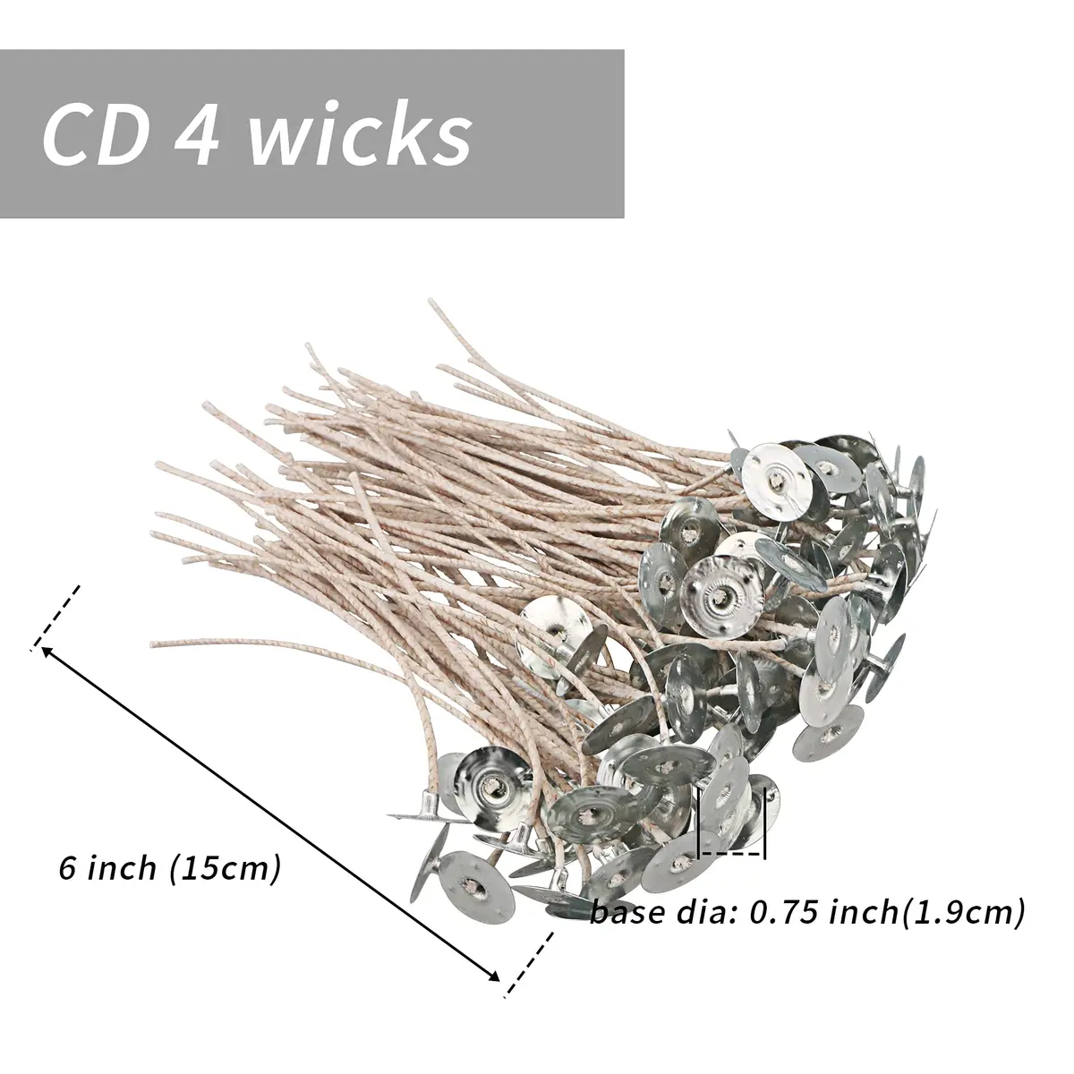 EUPNHY CD Series Candle Wicks for Soy Candles, 100pcs CD 4 6" Pretabbed Cotton & Paper Wicks for Candle Making - view 2