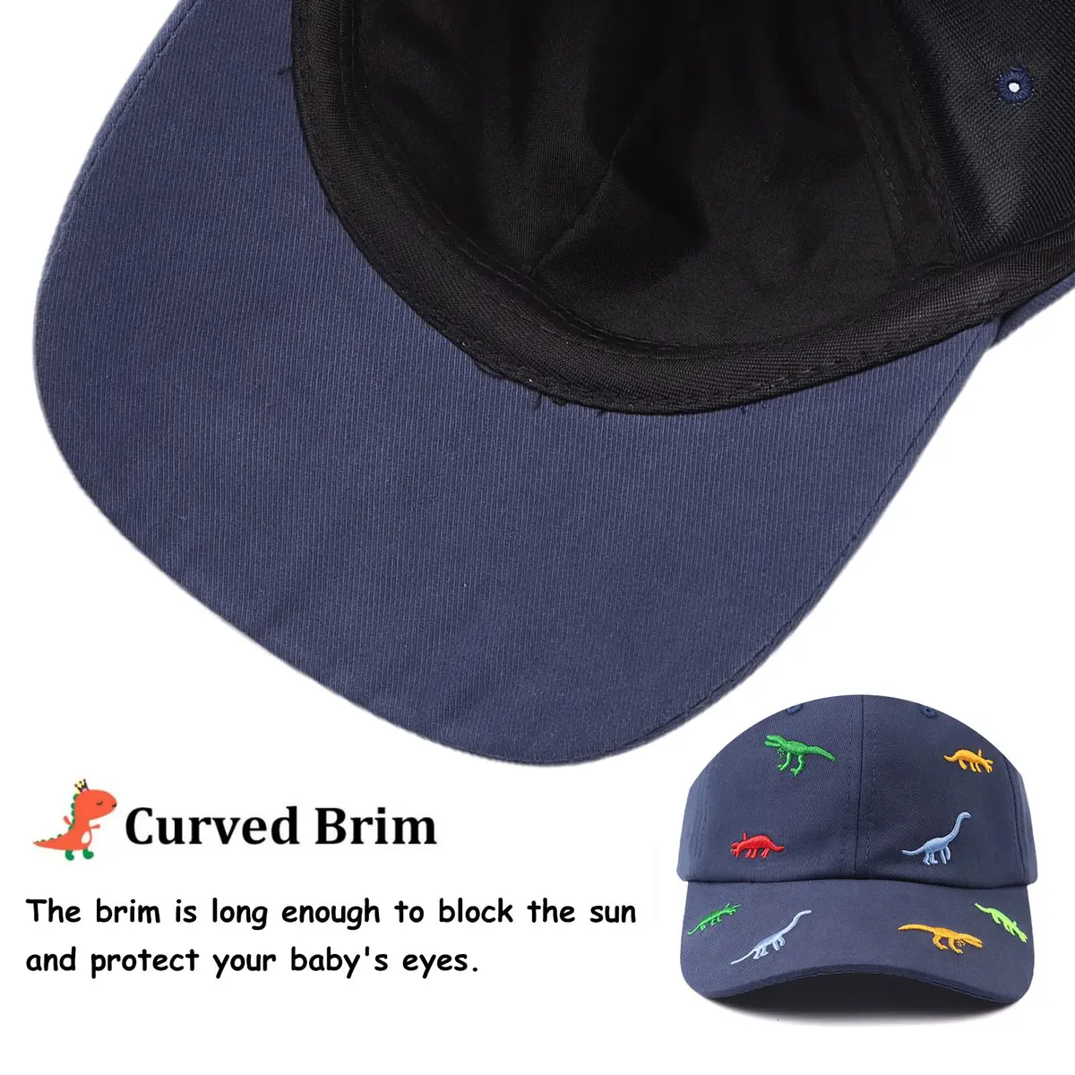 Bamery Toddler Baseball Hat for Boys&Girls 2-6 Years | Embroidered Dinosaur Navy, Adjustable Cotton Cap - view 3