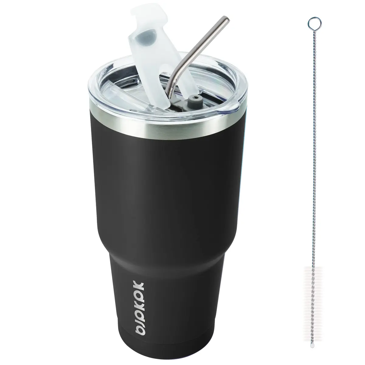 BJPKPK 30 oz Insulated Tumbler with Lid and Straw | Double Wall Vacuum, BPA Free, Leak Proof, Keeps Hot/Cold, Travel & Beach Ready, Car Holder Fit, Black - main product image