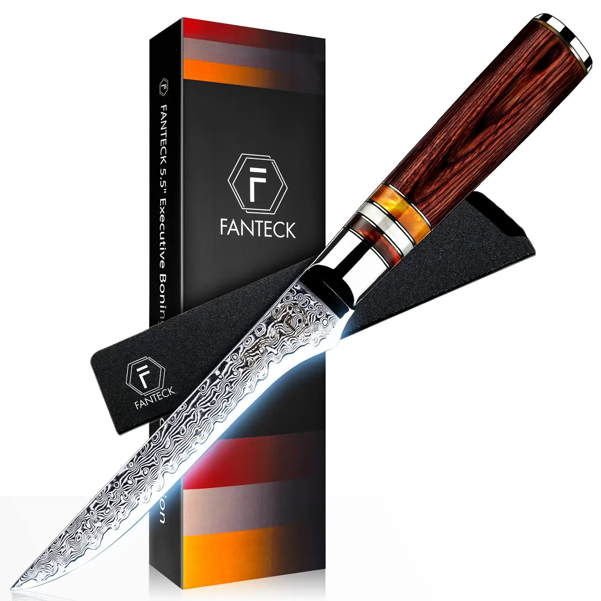 F FANTECK 5.5" Damascus Boning Knife | Japanese High Carbon Steel Fillet Knife with Sheath - main product image
