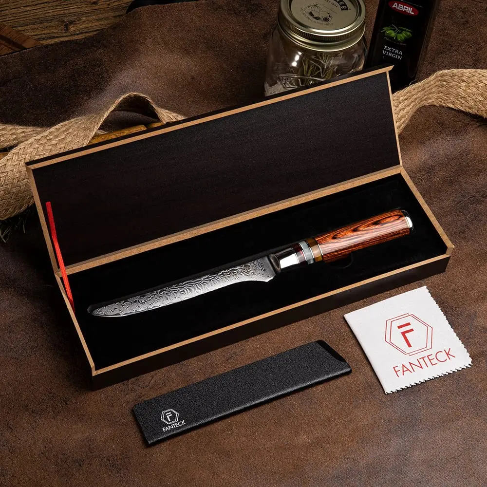 F FANTECK 5.5" Damascus Boning Knife | Japanese High Carbon Steel Fillet Knife with Sheath - view 8