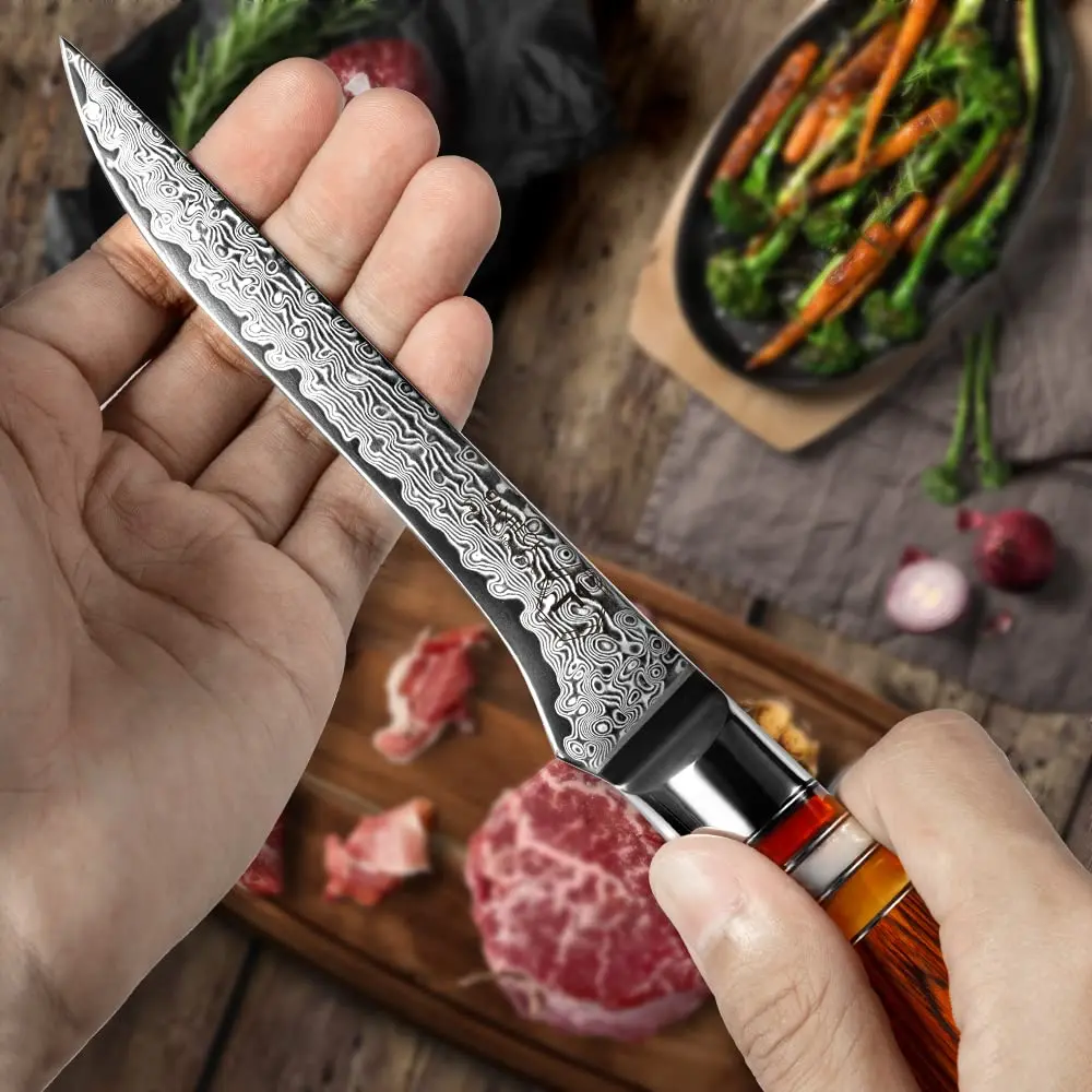 F FANTECK 5.5" Damascus Boning Knife | Japanese High Carbon Steel Fillet Knife with Sheath - view 2