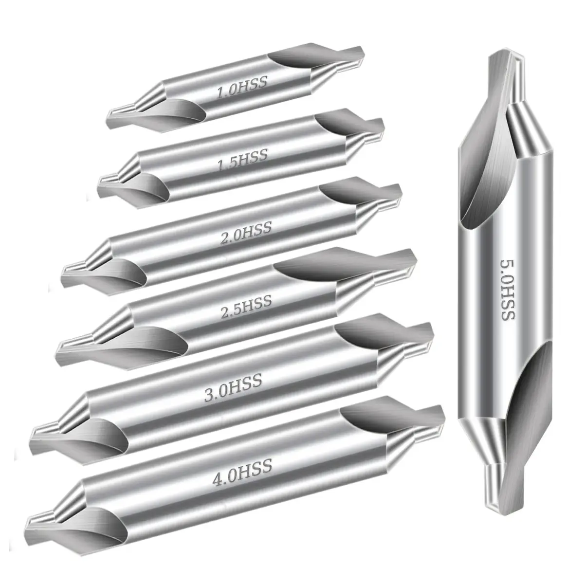 Aleric Center Drill Bits Set - 7 Pcs HSS 60-Degree Countersink Tools | 1.0-5.0mm Sizes - main product image