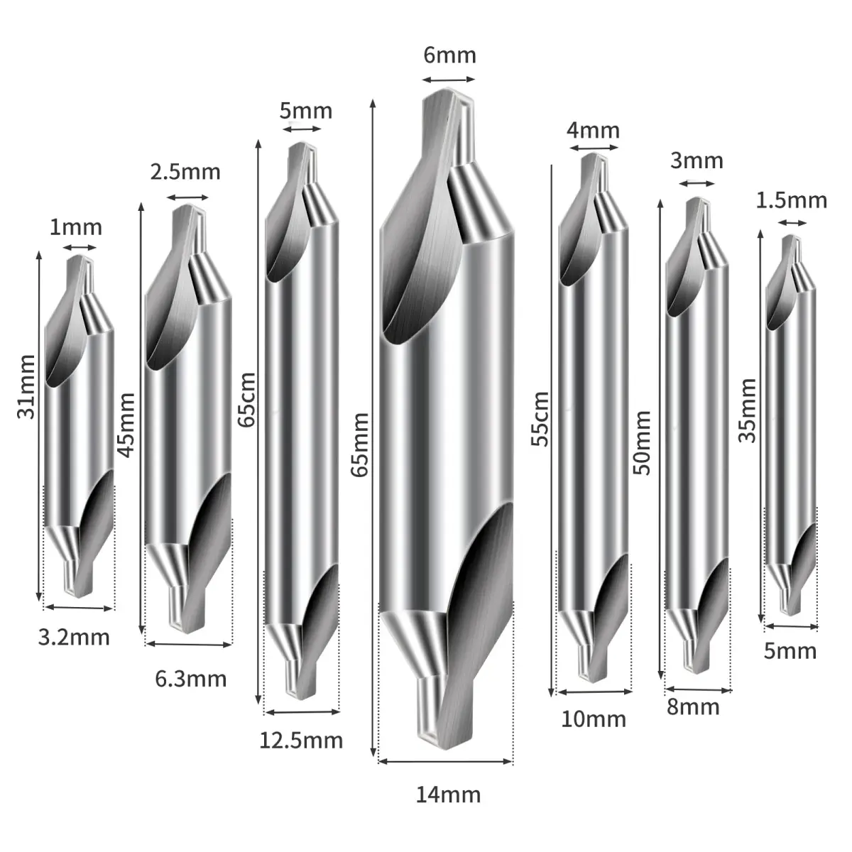 Aleric Center Drill Bits Set - 7 Pcs HSS 60-Degree Countersink Tools | 1.0-5.0mm Sizes - view 6
