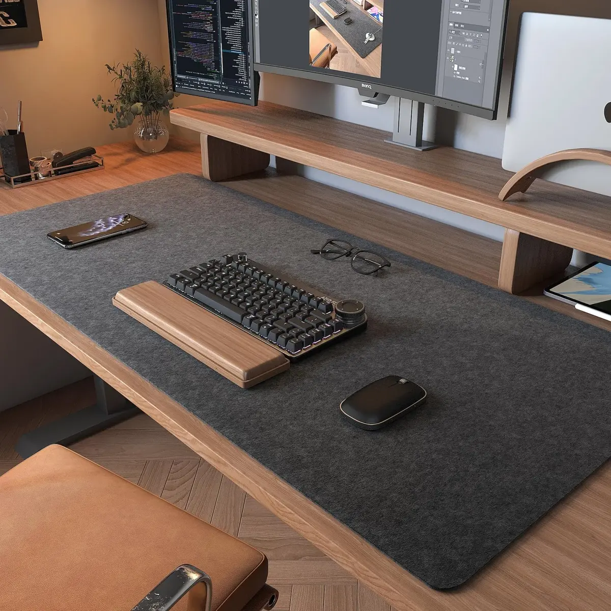 DAWNTREES Large Felt Desk Mat 101cm x 40cm (40''x16'') | Noise-Absorbing & Scratch-Resistant for Office & Home - view 2