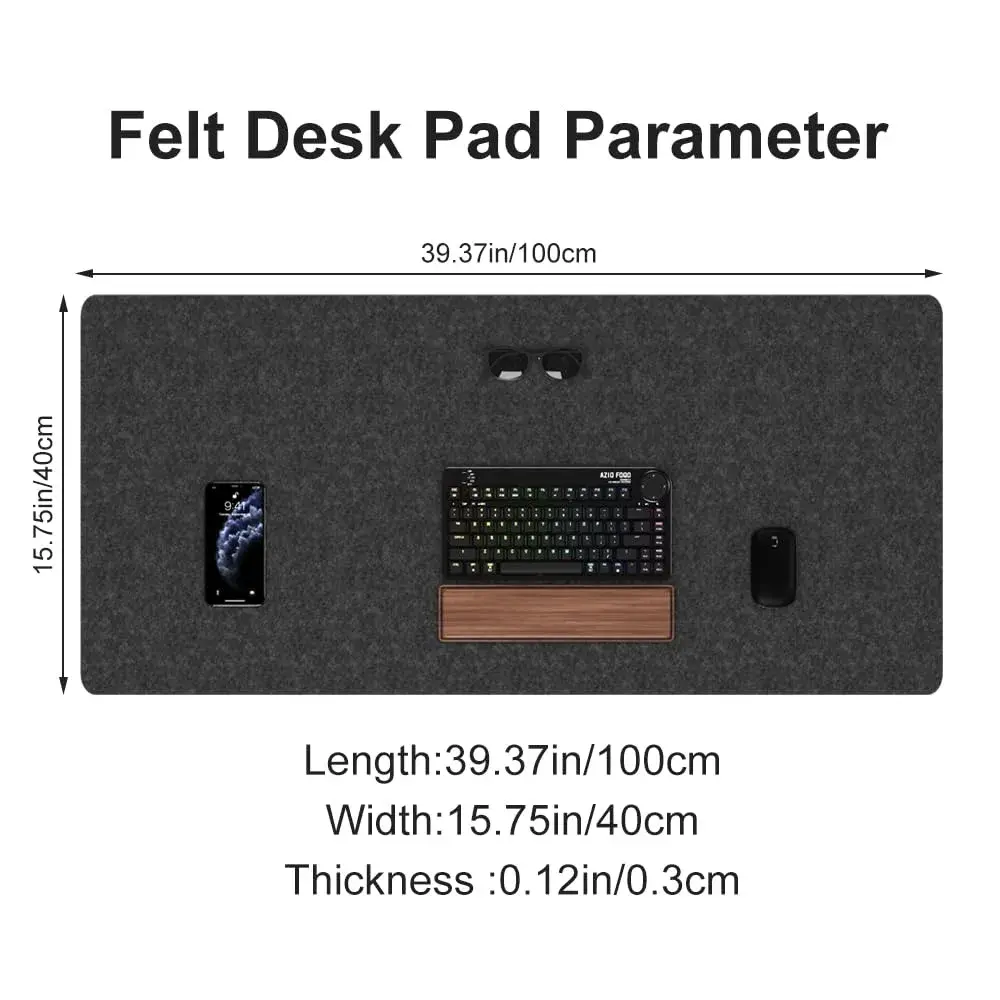 DAWNTREES Large Felt Desk Mat 101cm x 40cm (40''x16'') | Noise-Absorbing & Scratch-Resistant for Office & Home - view 3