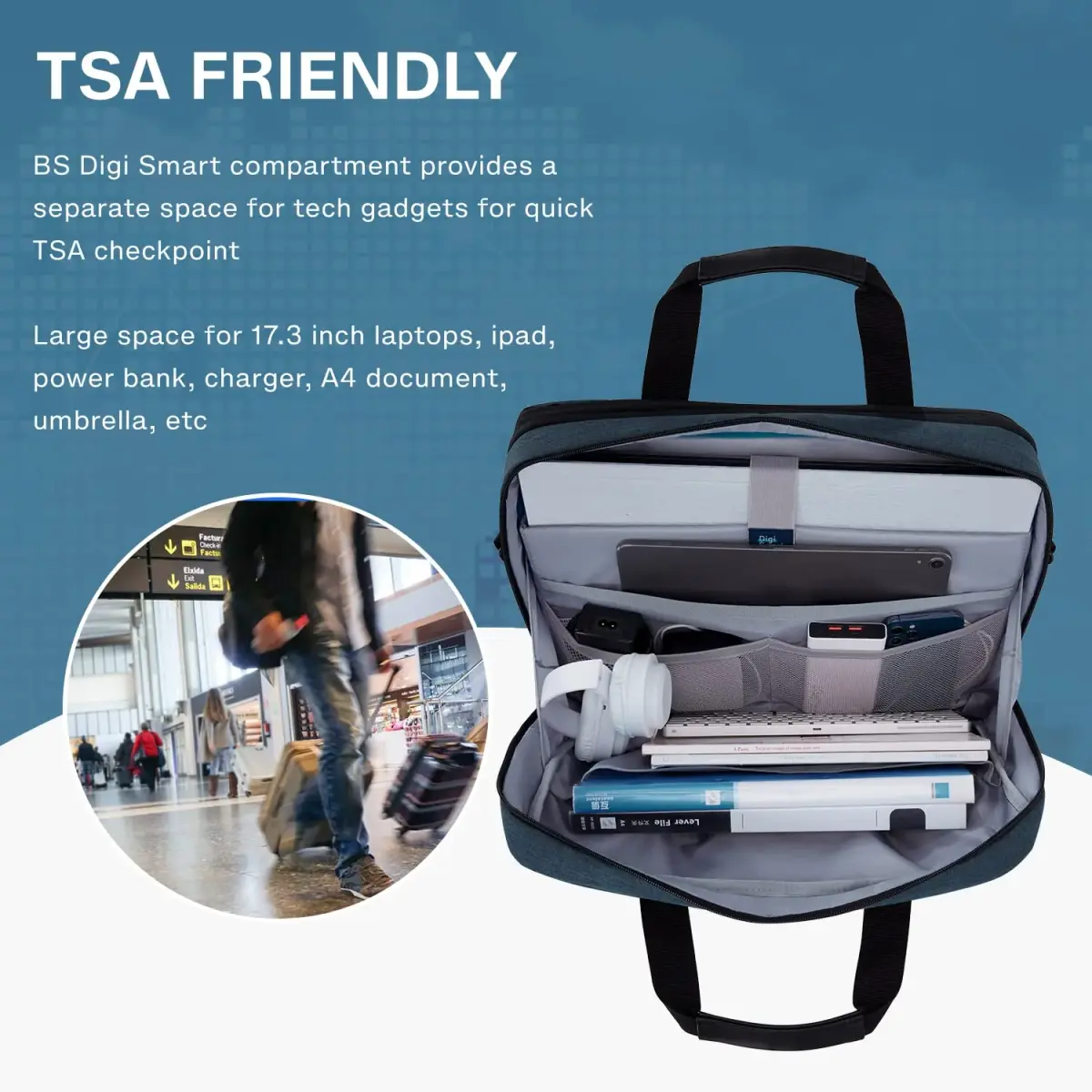 BAGSMART Expandable Laptop Bag 17.3 Inch Briefcase for Men & Women | Dark Blue, TSA Friendly - view 5