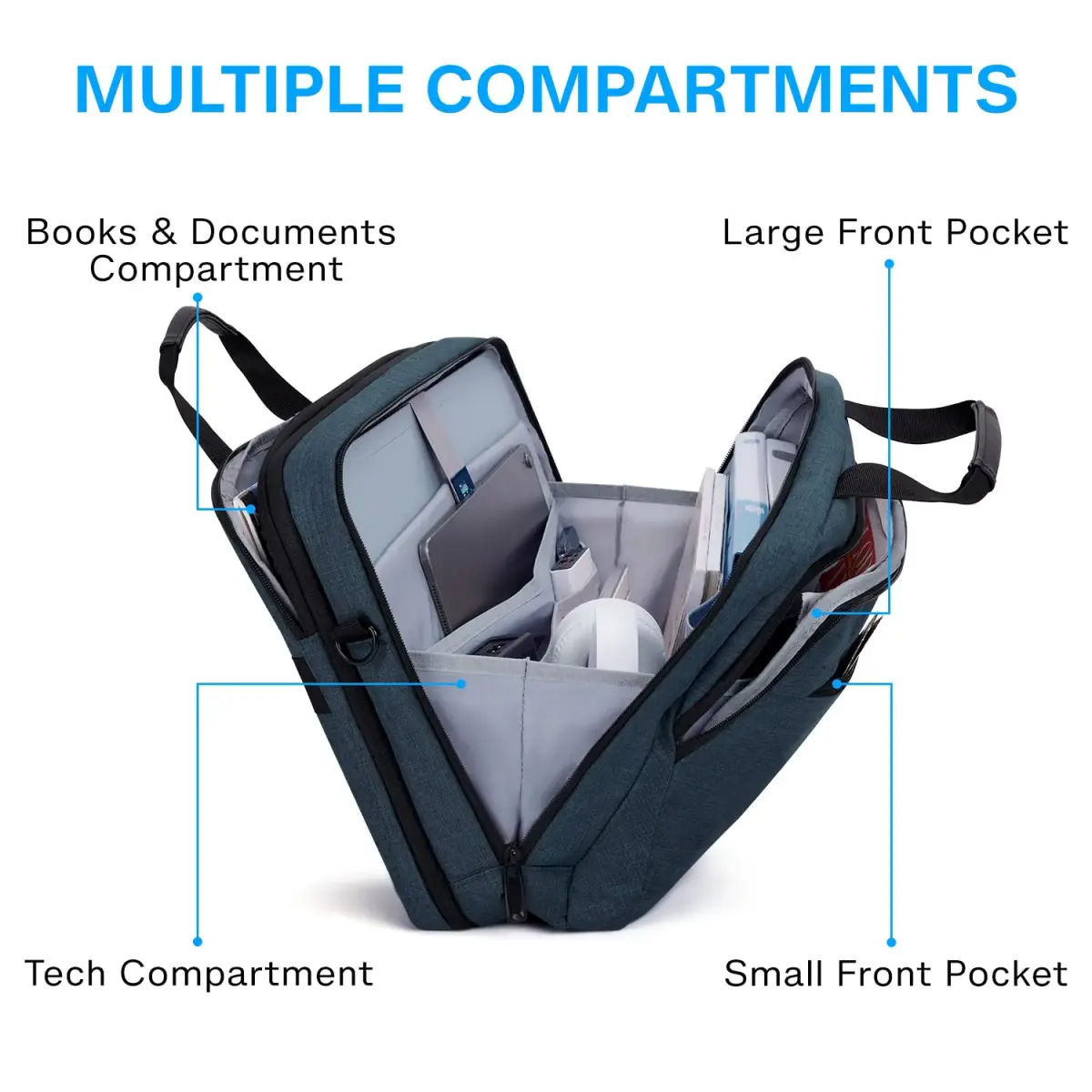 BAGSMART Expandable Laptop Bag 17.3 Inch Briefcase for Men & Women | Dark Blue, TSA Friendly - view 2