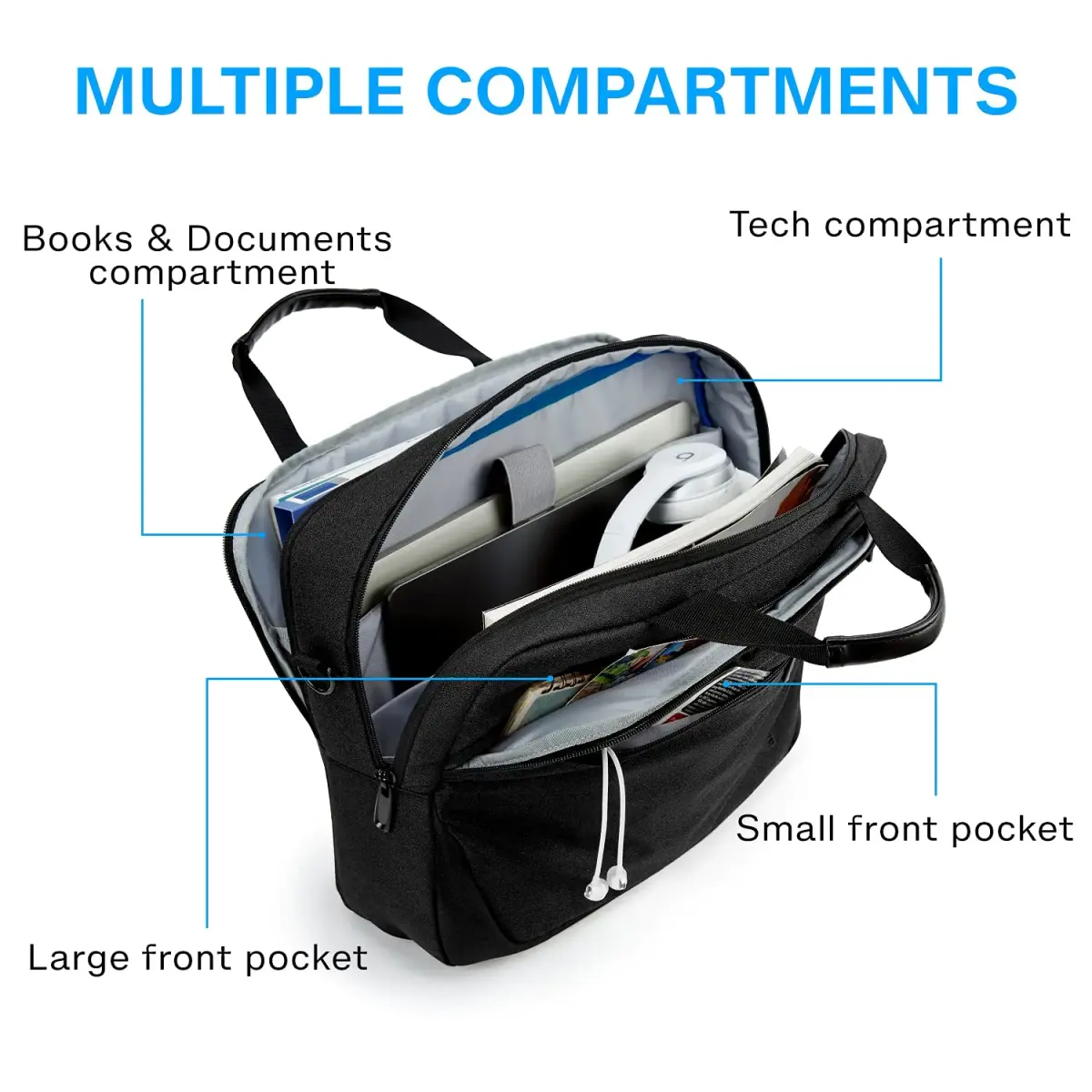 BAGSMART Laptop Bag 15.6 Inch Briefcase for Men & Women | Water-Repellent Work Bag with Lockable Zippers - view 2