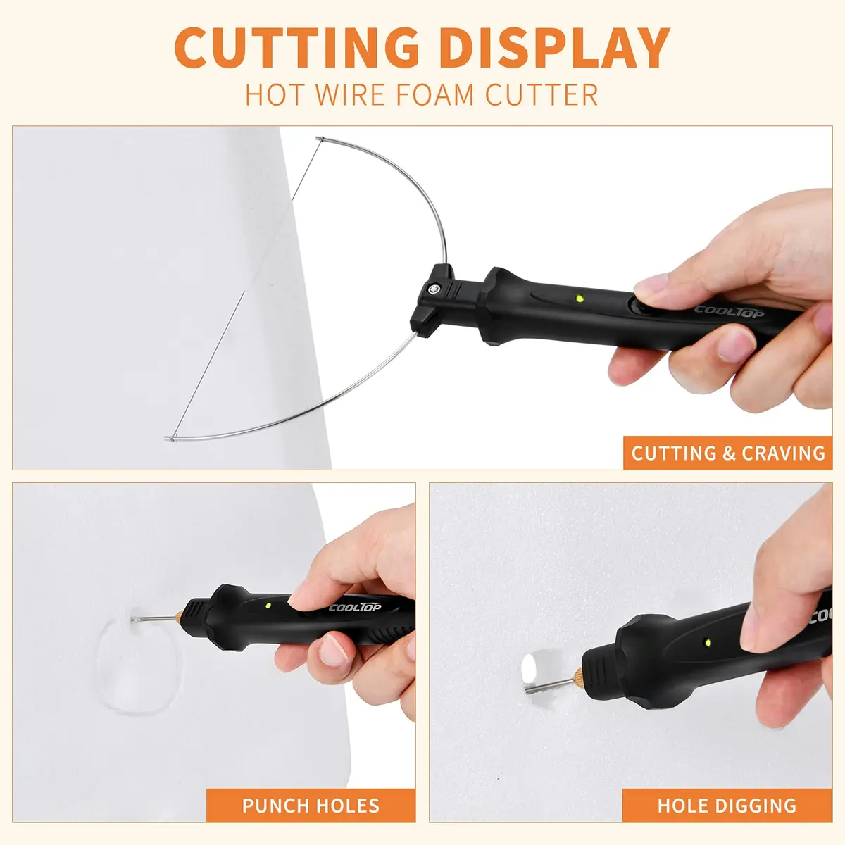 COOLTOP 18W Hot Wire Foam Cutter Kit with 3 Tips & Cleaning Pen | 6 inch (15cm) Stainless Steel Blade - view 2