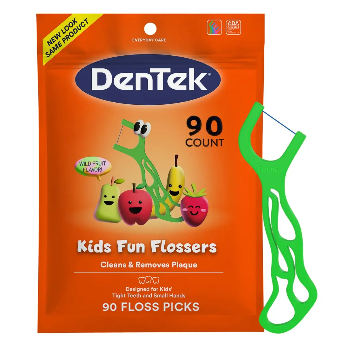 DenTek Kids Fun Flossers Wild Fruit Flavor 90 Count | ADA Accepted Floss Picks for Kids Ages 10 and Under - main product image