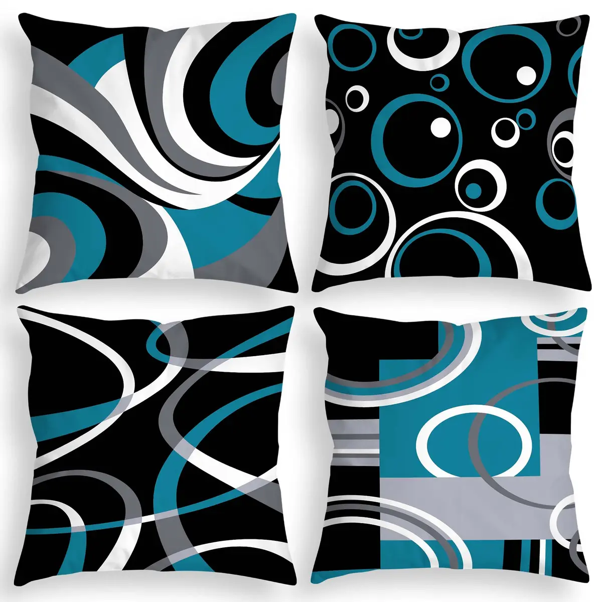 Asrnten Blue and Black Throw Pillow Covers 18x18 Inches (45x45 cm) Set of 4 | Modern Geometric Abstract Decor - main product image
