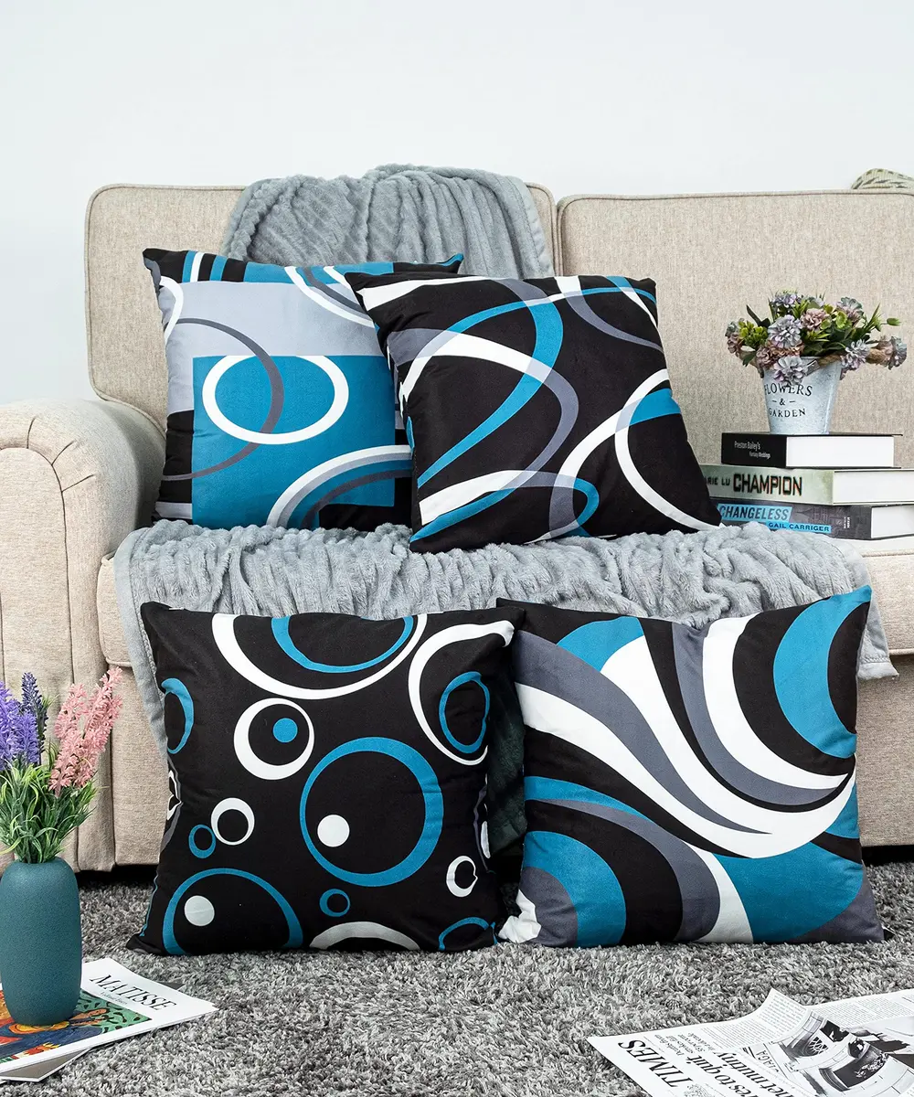 Asrnten Blue and Black Throw Pillow Covers 18x18 Inches (45x45 cm) Set of 4 | Modern Geometric Abstract Decor - view 2