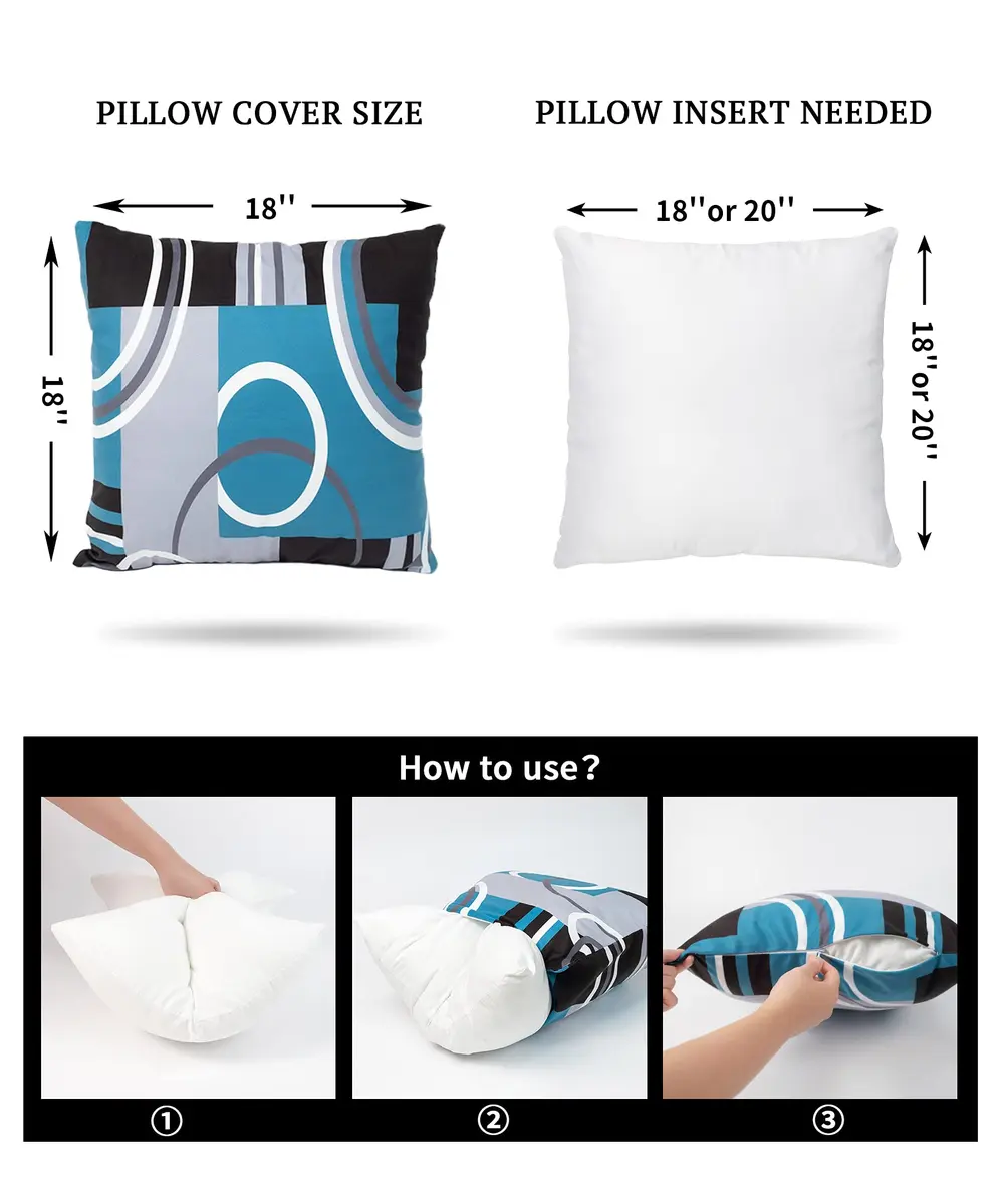 Asrnten Blue and Black Throw Pillow Covers 18x18 Inches (45x45 cm) Set of 4 | Modern Geometric Abstract Decor - view 4