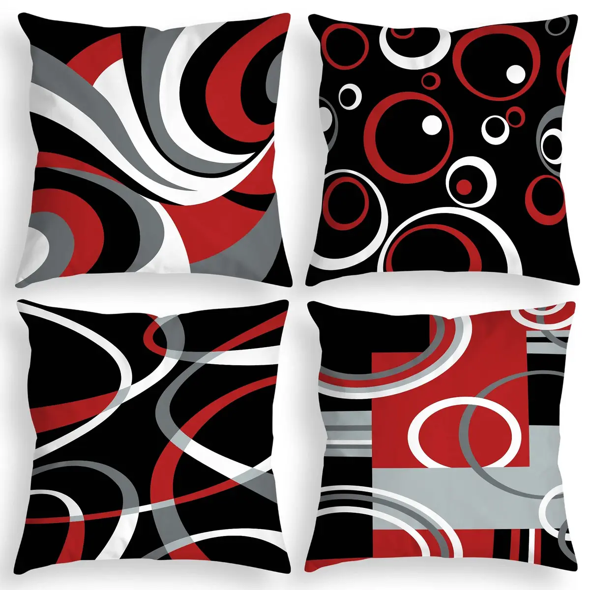 Asrnten Red and Black Abstract Geometric Throw Pillow Covers 45x45 cm (18x18 Inches) Set of 4 | Modern Decorative Cushion Cases for Sofa Couch - main product image