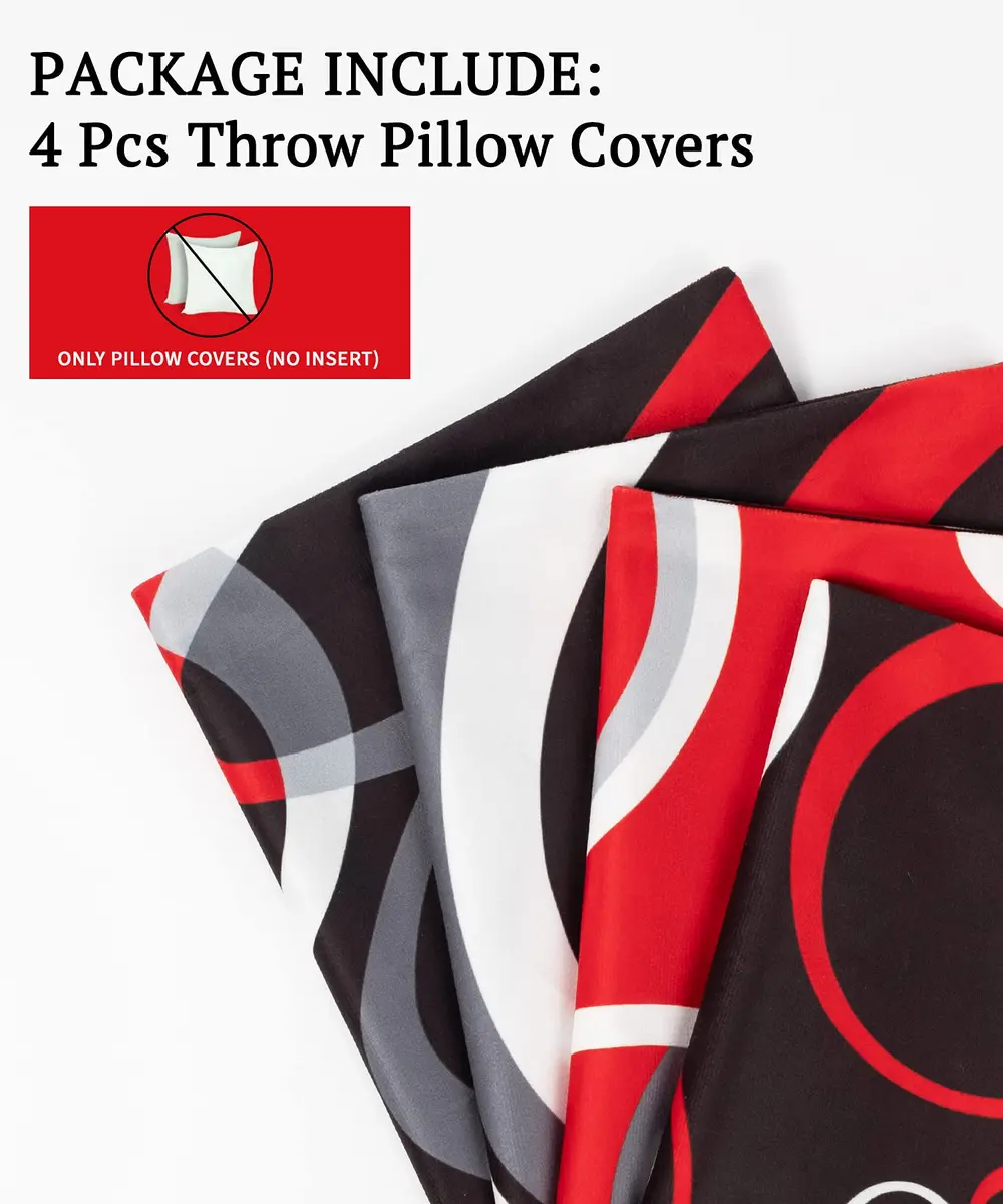 Asrnten Red and Black Abstract Geometric Throw Pillow Covers 45x45 cm (18x18 Inches) Set of 4 | Modern Decorative Cushion Cases for Sofa Couch - view 5