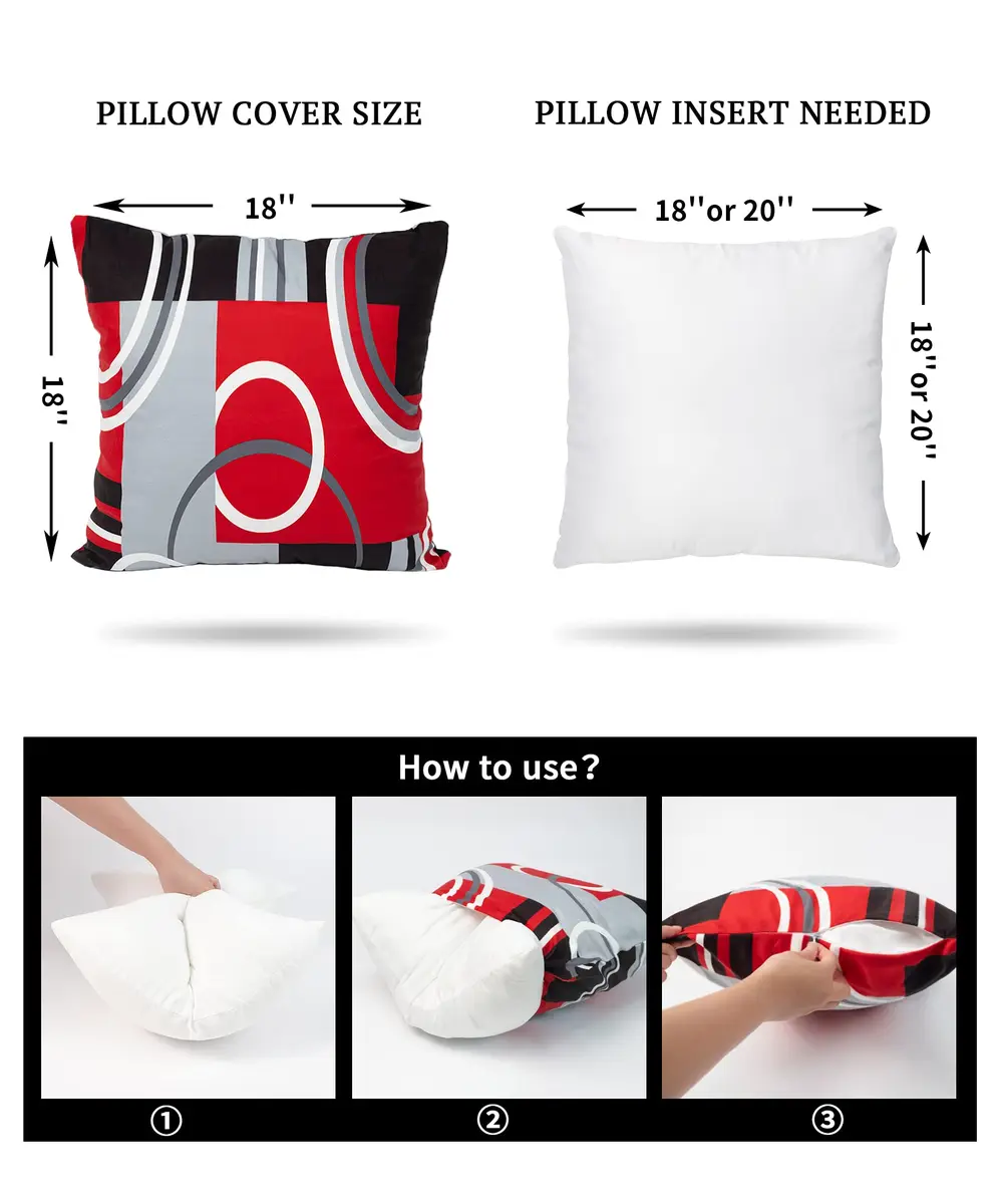 Asrnten Red and Black Abstract Geometric Throw Pillow Covers 45x45 cm (18x18 Inches) Set of 4 | Modern Decorative Cushion Cases for Sofa Couch - view 4