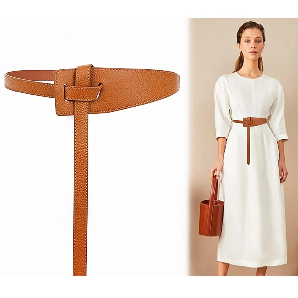 Glamorstar Women Leather Belts Vintage Irregular Waist Belt for Dresses Tie Knot Waistband Belt Brown 135CM/53.1IN | Adjustable Vintage Leather Belt for Women - view 5