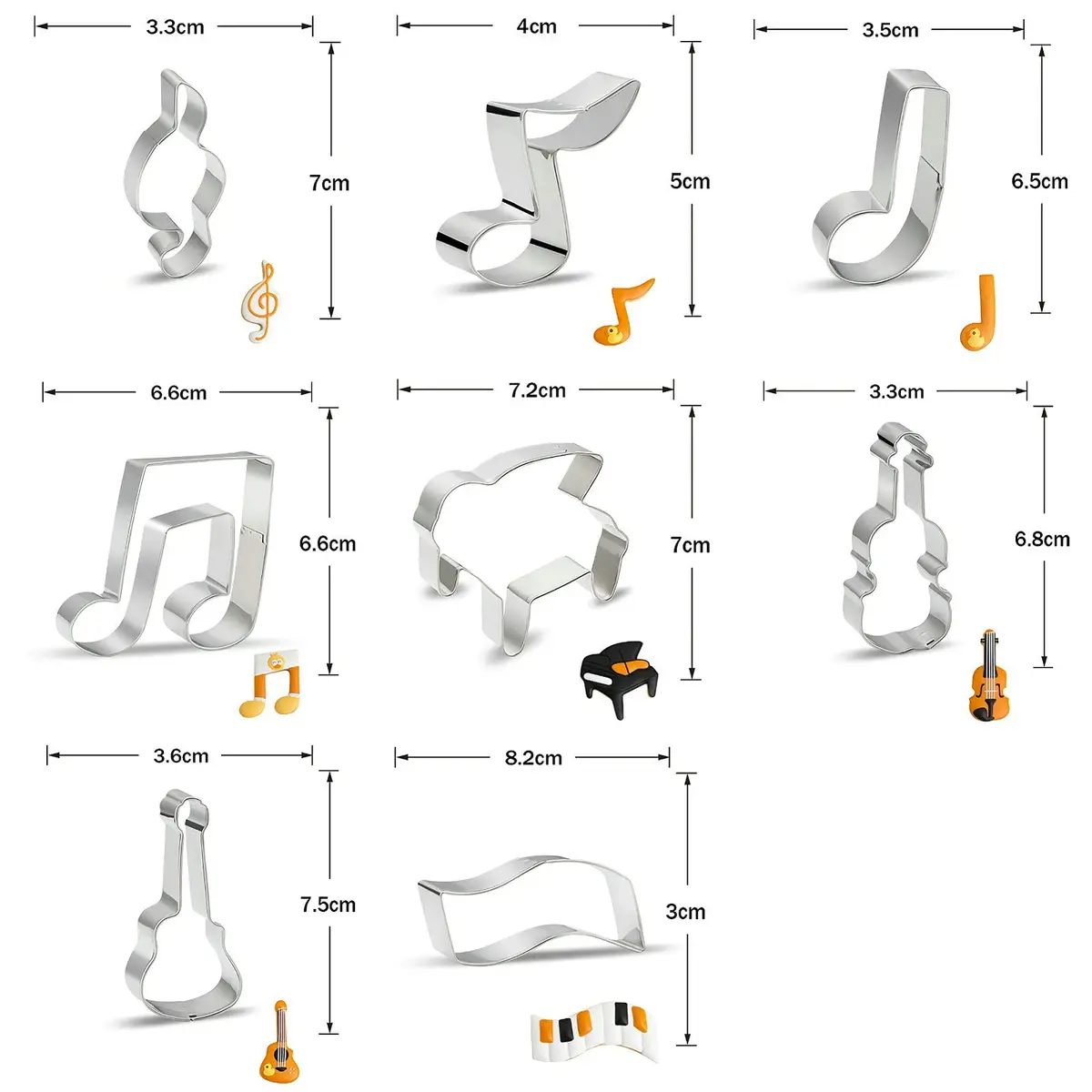 azflyife Music Note Cookie Cutter Shapes Set - 8 Pieces Stainless Steel Musical Instruments | Perfect for Baking & Parties - view 2