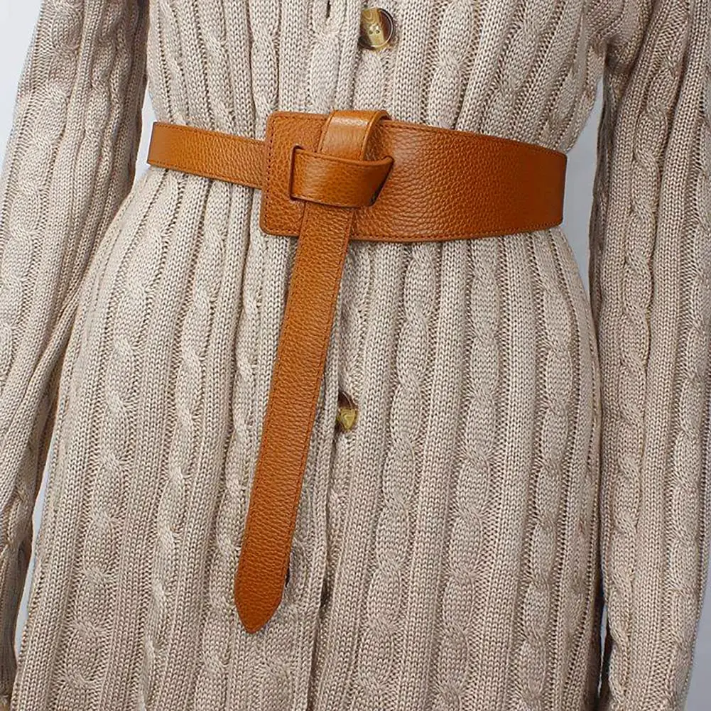 Glamorstar Women Leather Belts Vintage Irregular Waist Belt for Dresses Tie Knot Waistband Belt Brown 120CM/47.2IN | Adjustable Tie Closure - view 6