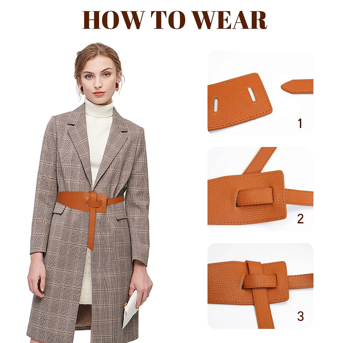Glamorstar Women Leather Belts Vintage Irregular Waist Belt for Dresses Tie Knot Waistband Belt Brown 105cm - view 2