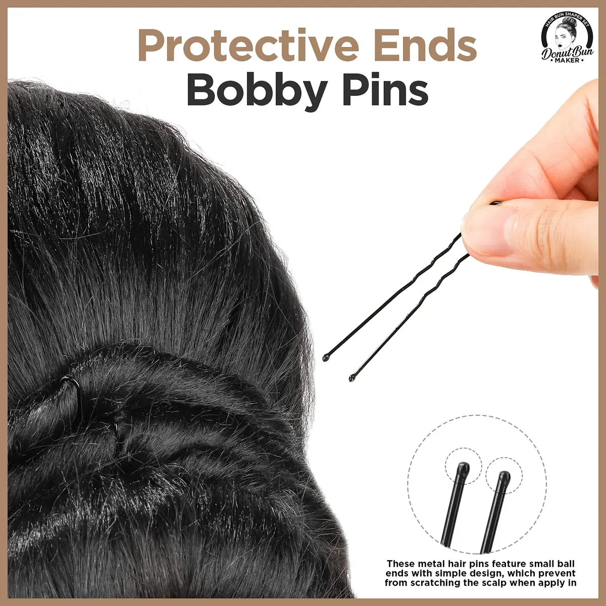 Teenitor Black Hair Donut Bun Maker Set | Extra-large, Large, Medium, Small Sizes with 20 Bobby Pins - view 5