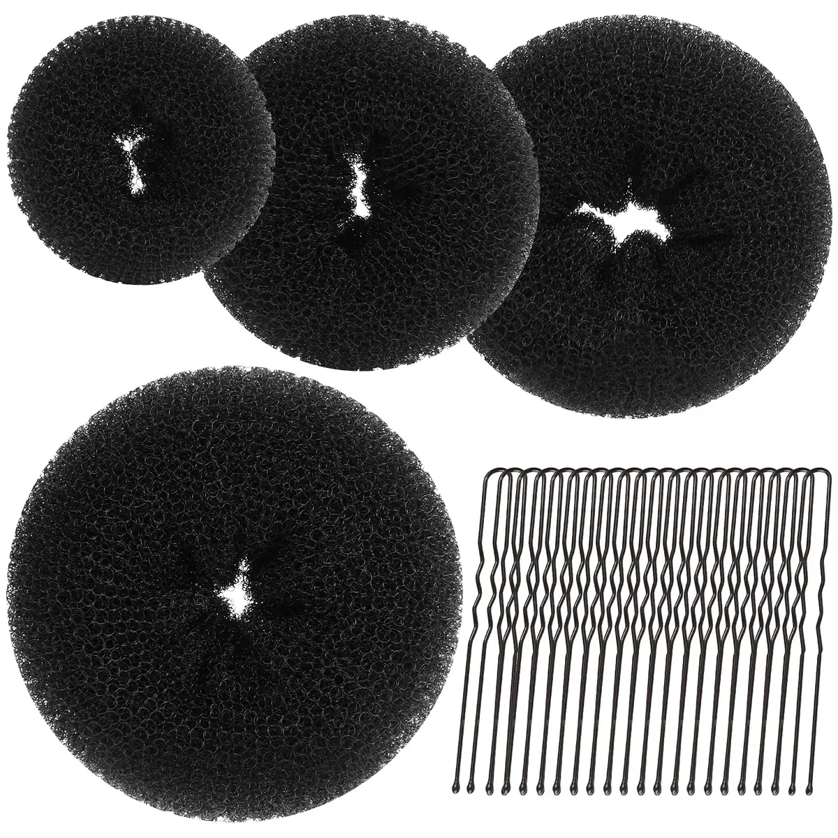 Teenitor Black Hair Donut Bun Maker Set | Extra-large, Large, Medium, Small Sizes with 20 Bobby Pins - main product image