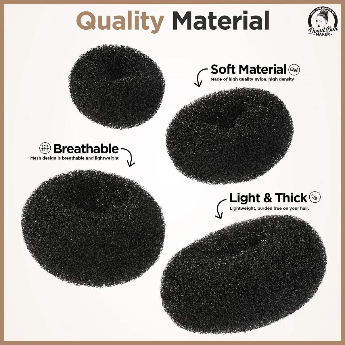 Teenitor Black Hair Donut Bun Maker Set | Extra-large, Large, Medium, Small Sizes with 20 Bobby Pins - view 3
