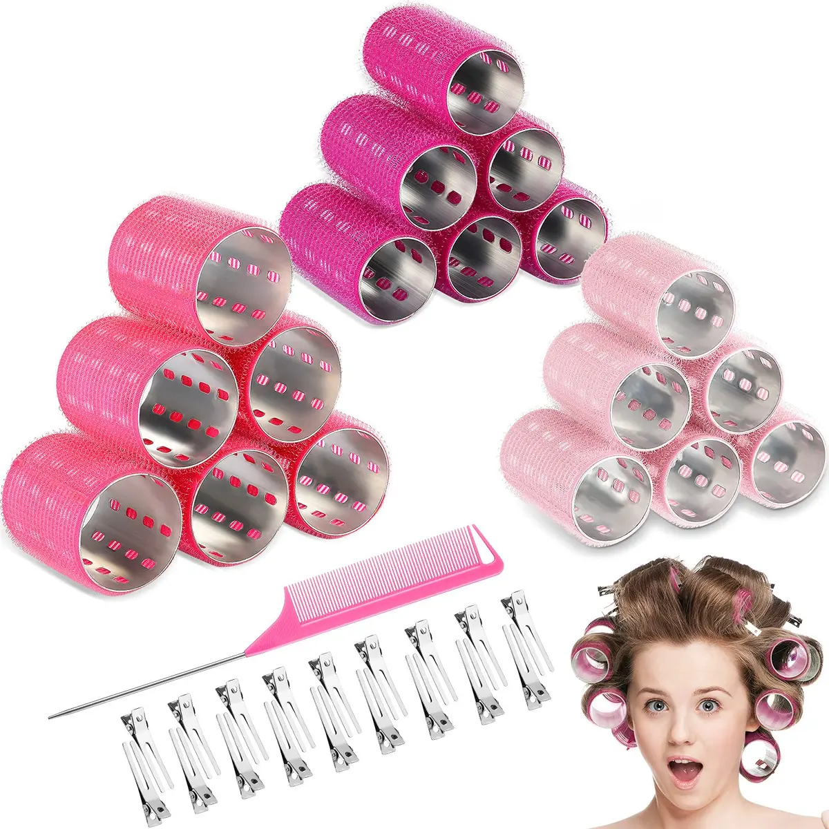 Willbond Self Grip Hair Rollers 37 pcs | Pink Series for Wavy & Curly Styles - main product image