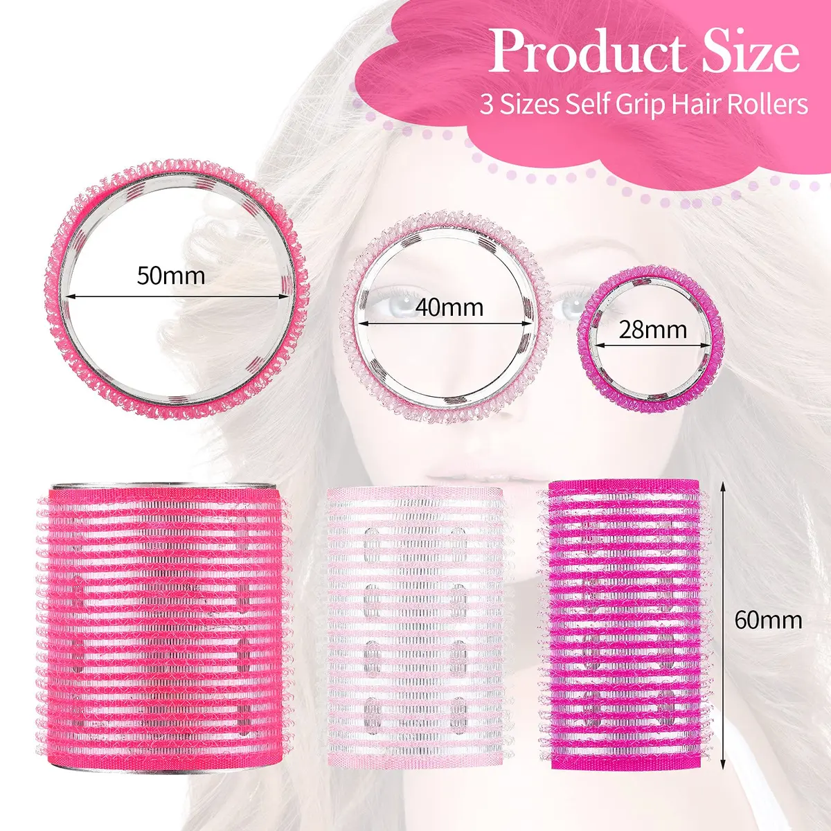 Willbond Self Grip Hair Rollers 37 pcs | Pink Series for Wavy & Curly Styles - view 3