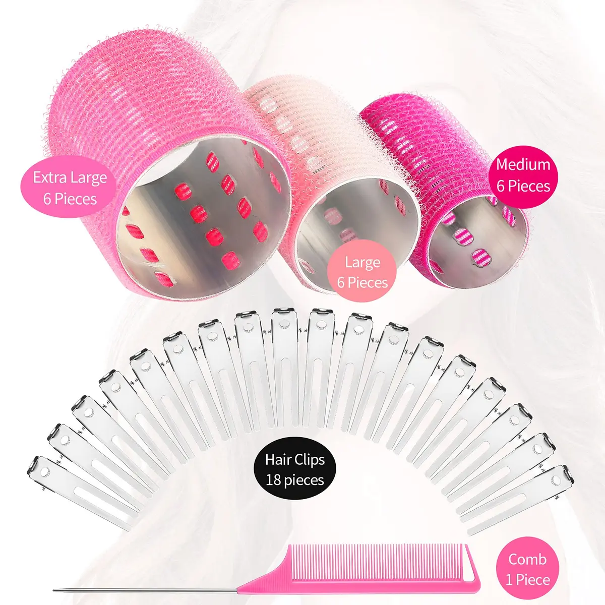 Willbond Self Grip Hair Rollers 37 pcs | Pink Series for Wavy & Curly Styles - view 4